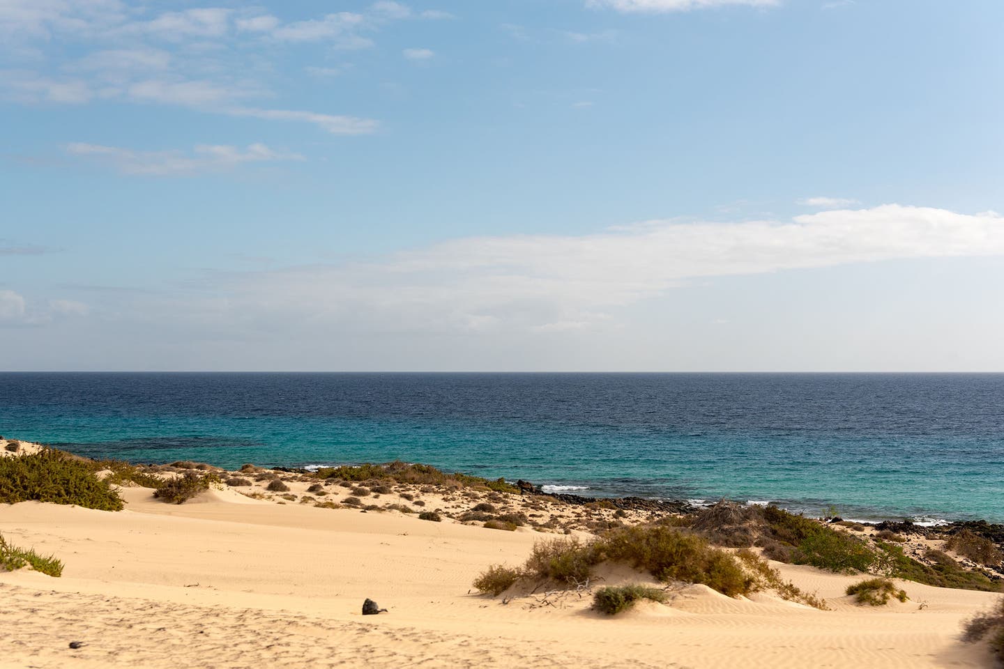 Fuerteventura dunas de corralejo Natur Park Duenen Meeresblick
