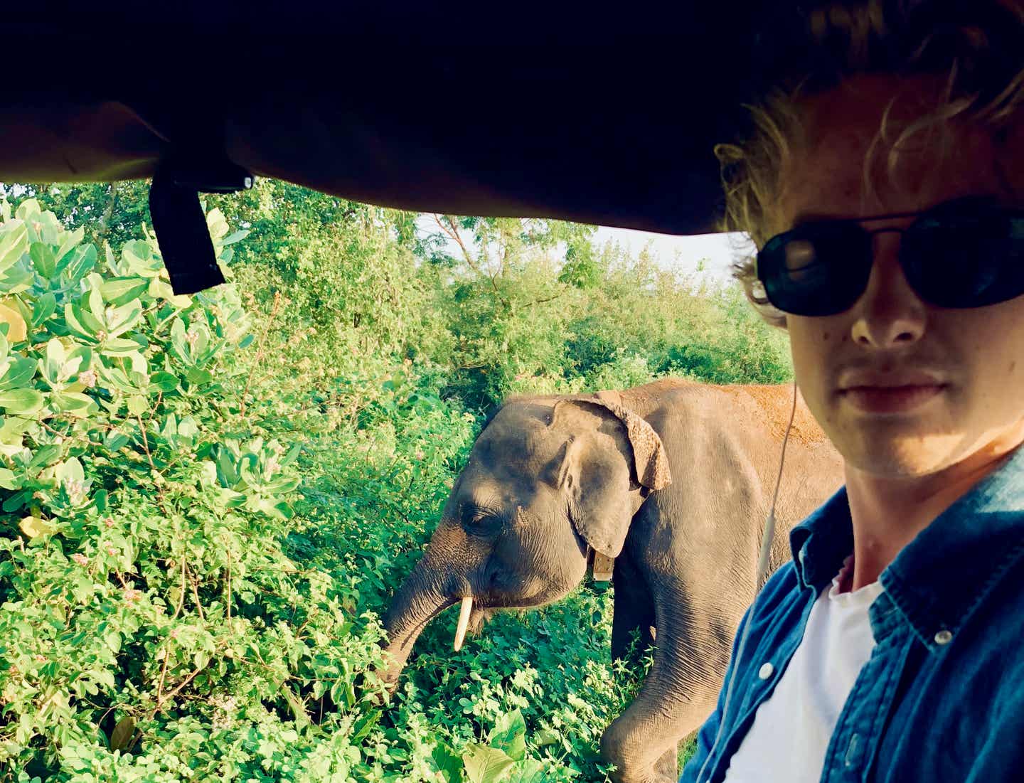 Isak Danielson auf Elefantensafari in Sri Lanka