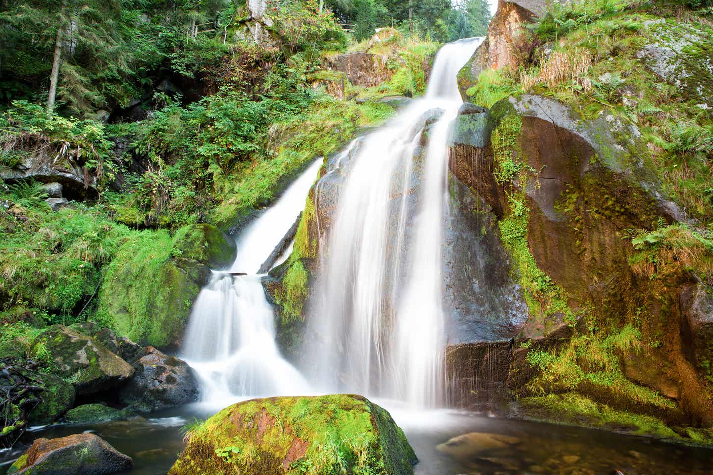 Sehenswürdigkeiten im Schwarzwald: Frontalansicht auf die Triberg Wasserfälle