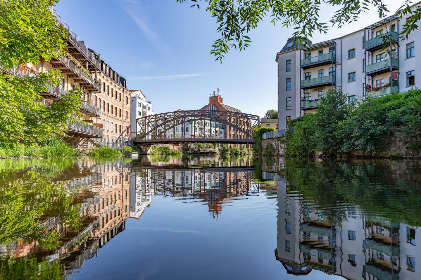 Leipzig Hotel mit Frühstück: die Könneritzbrücke fotografiert von der Weißen Elster aus