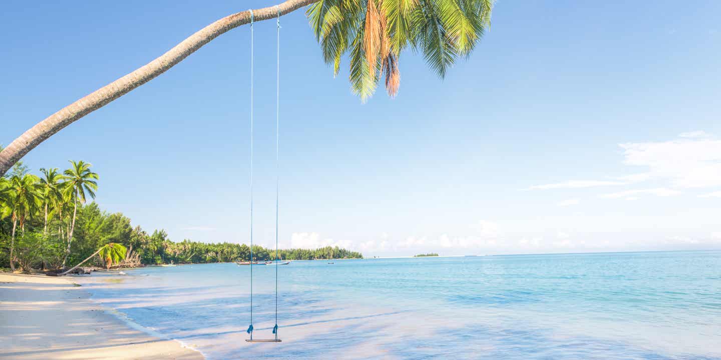 Schaukel an einer Palme an einem Sandstrand