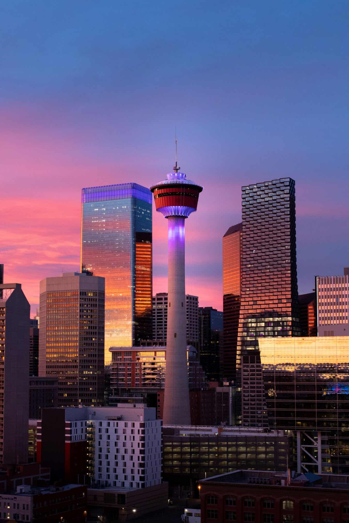 Beleuchtetes Calgary bei Nacht 