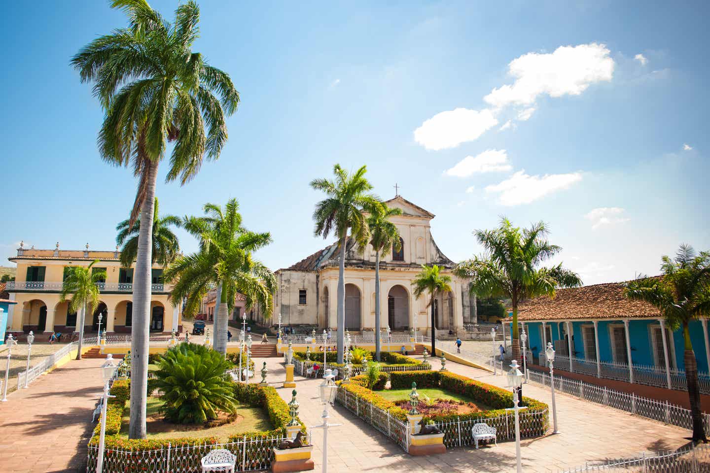 Ein Blick auf den koloniale Plaza Mayor in Trinidad von oben