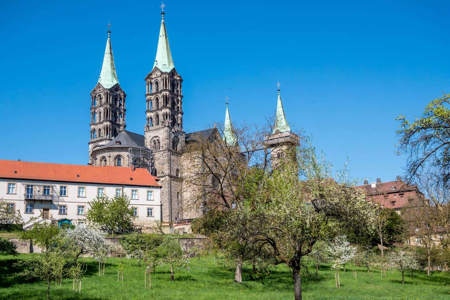 Bambergs Sehenswürdigkeiten: der Bamberger Dom im Frühling