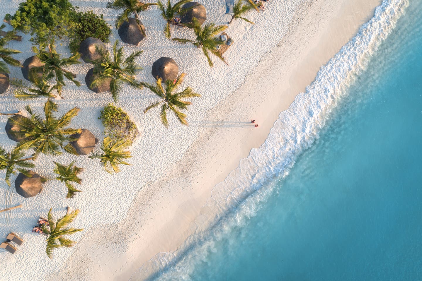 Urlaub am Wasser mit Strand, Palmen und türkisem Meer
