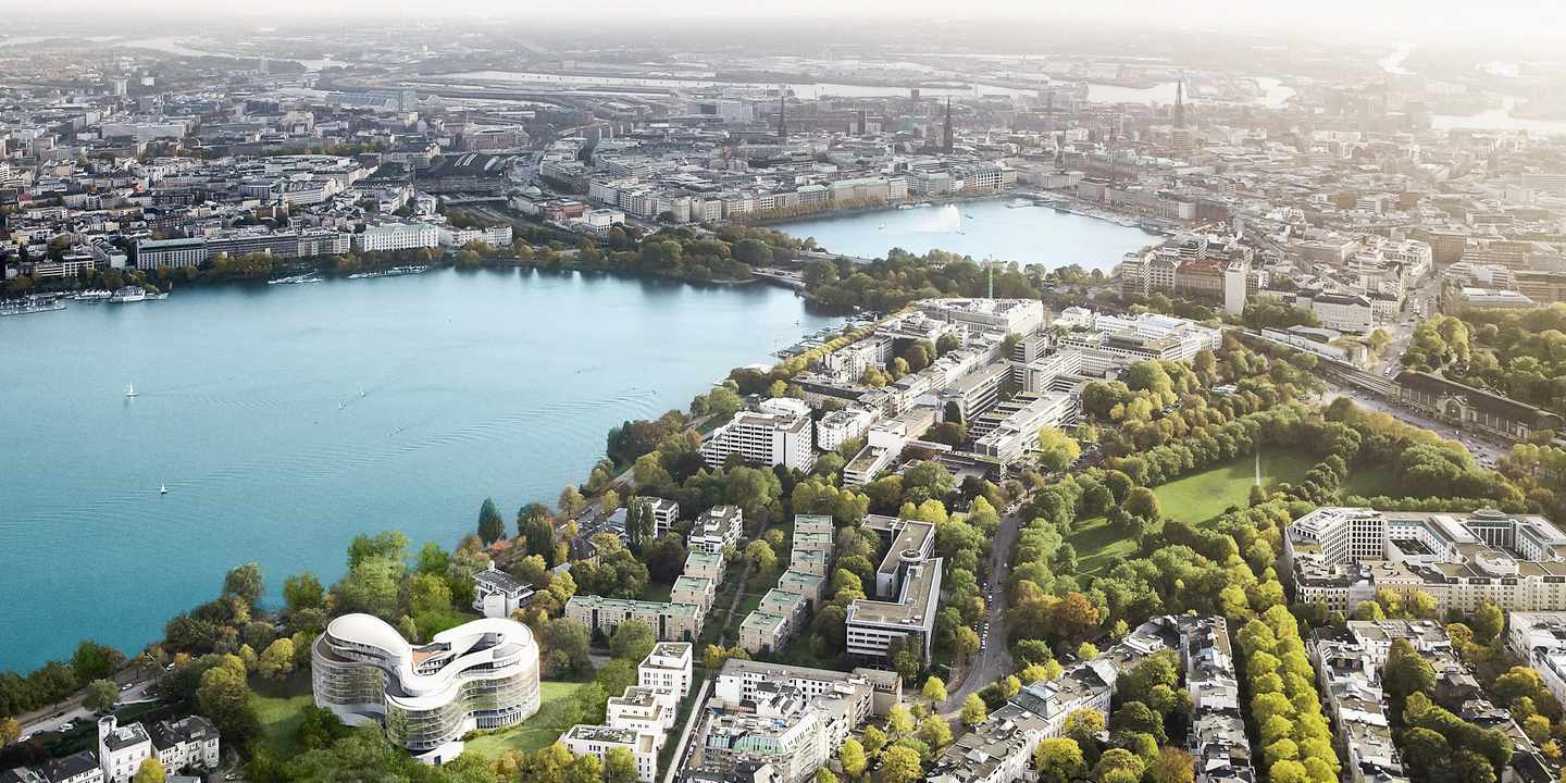 Blick auf das Hotel The Fontenay an der Außenalster in Hamburg