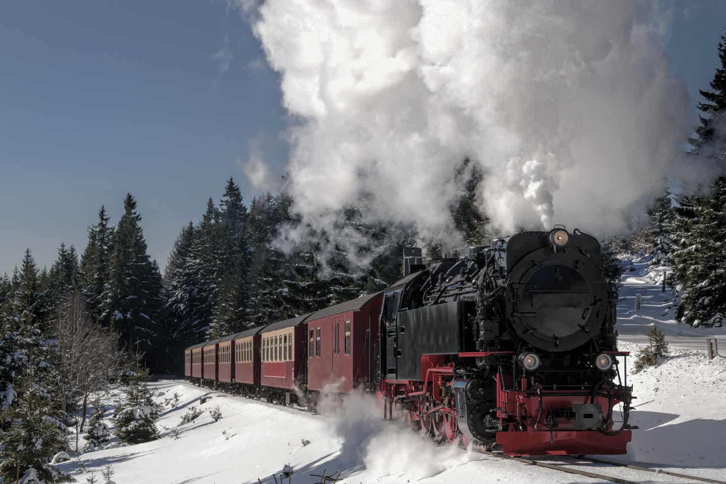 Wernigerode Urlaub mit DERTOUR. Brockenbahn bei Fahrt durch den winterlichen Harz