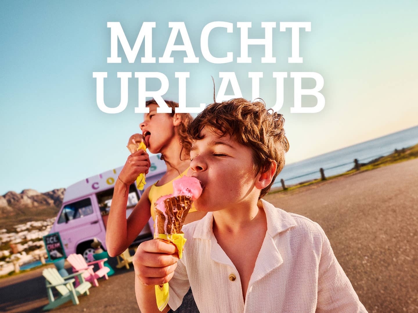 Macht meer Eis: Geschwister essen Eis