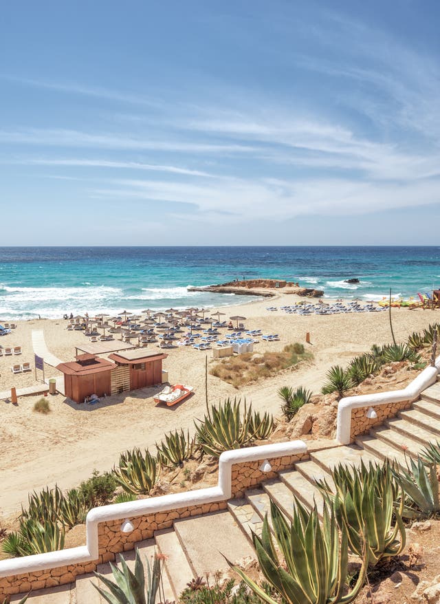 Reiseziele Ostern Reiseziele Ostern: Panoramablick auf Strand von Cala Tarida auf Ibiza