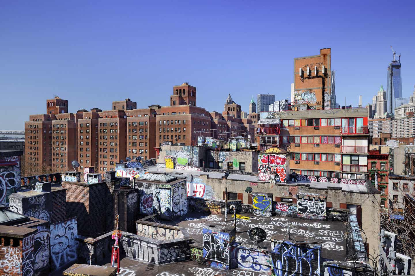 New York Luftaufnahme von Graffiti an Häuserwänden