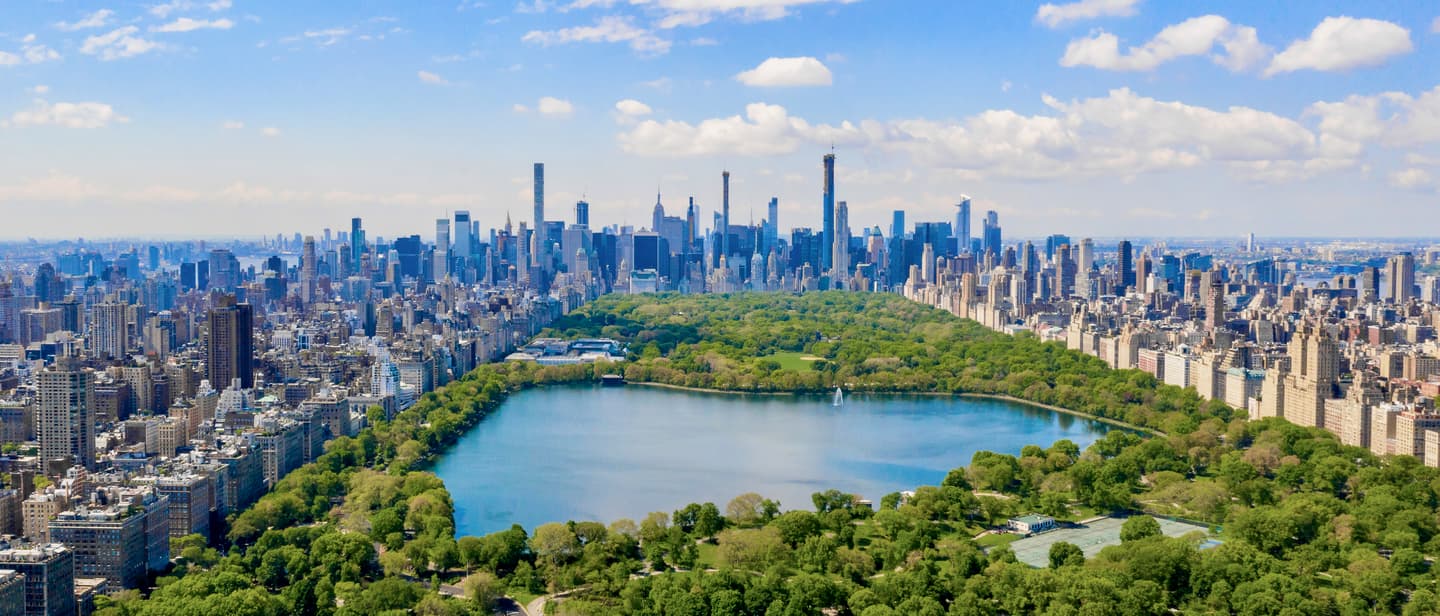 Bilck auf den Central Park mit der Skyline New Yorks im Hintergrund