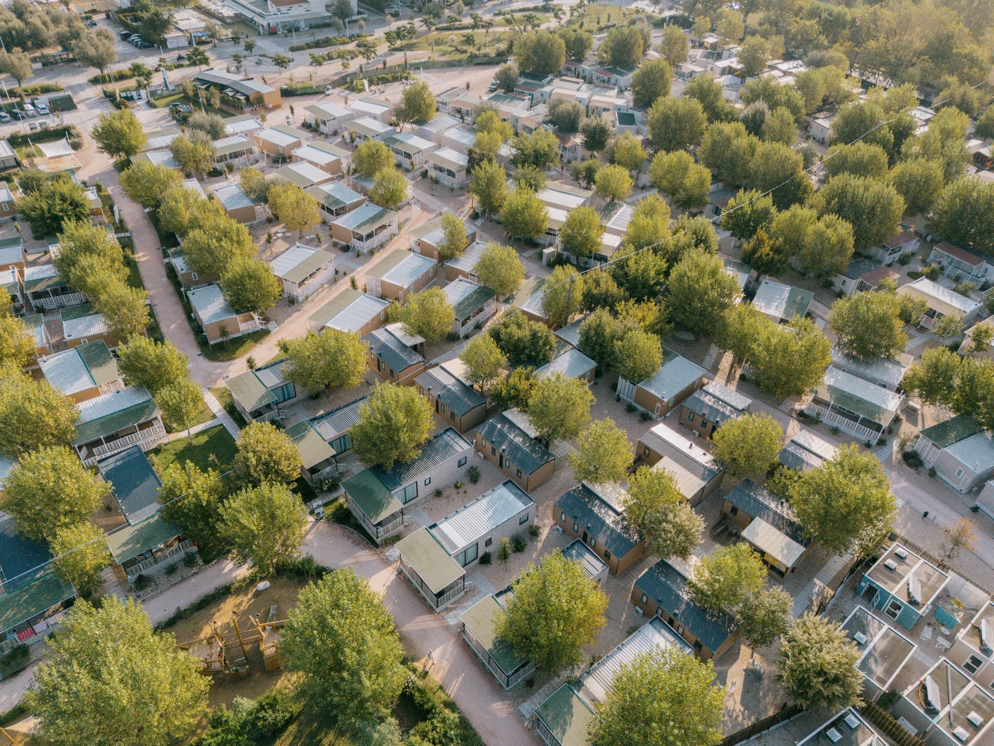 Topshot der Lodges mit Bäumen