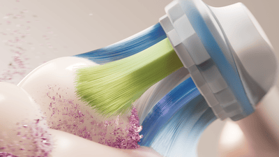 Image of brush head cleaning teeth