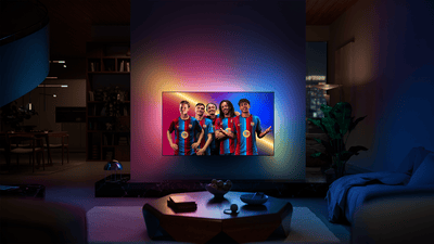 Philips Ambilight-tv met FC Barcelona-spelers en meeslepende sfeerverlichting