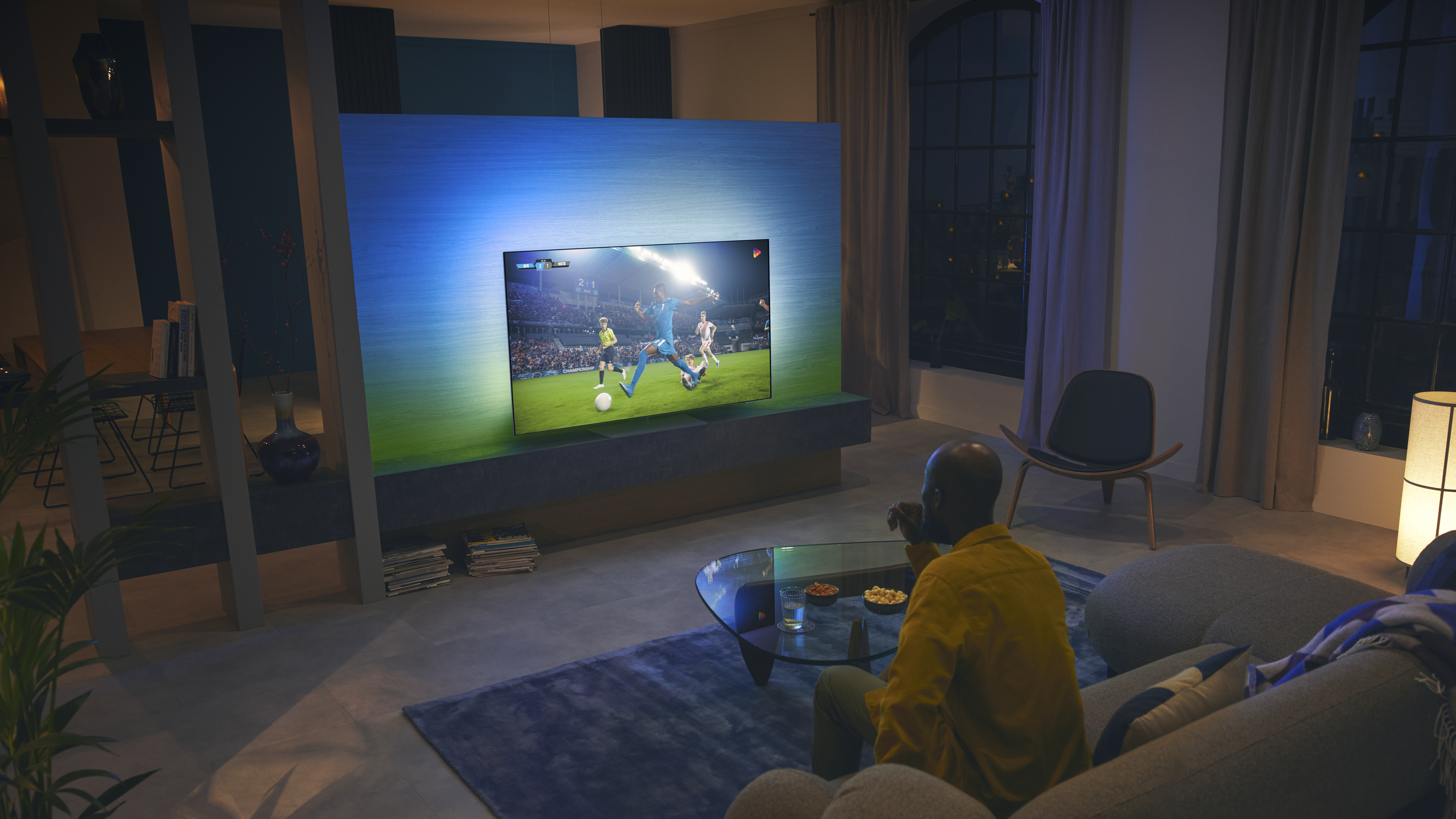 Αγώνας αθλημάτων σε τηλεόραση OLED.