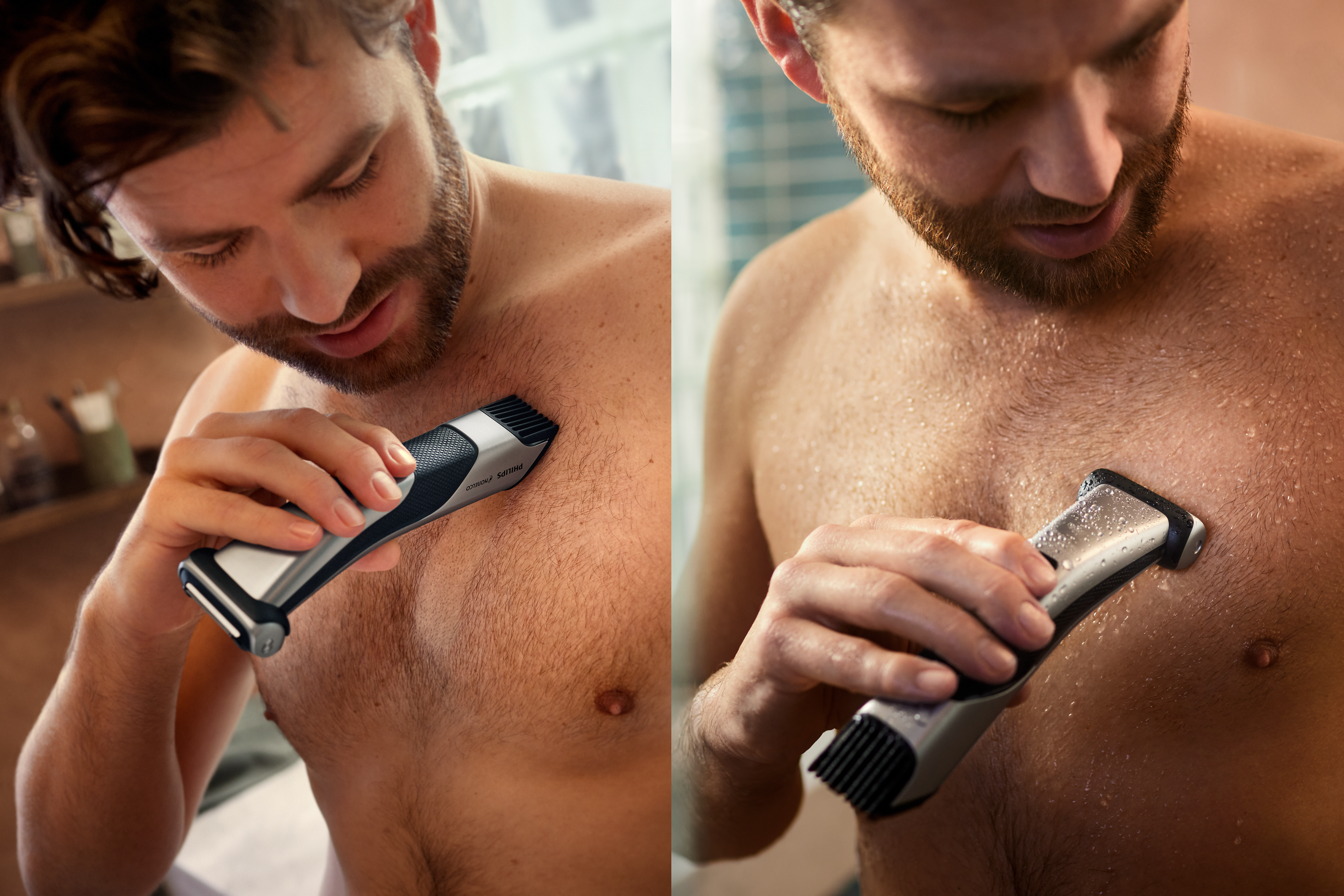 Man grooming his chest