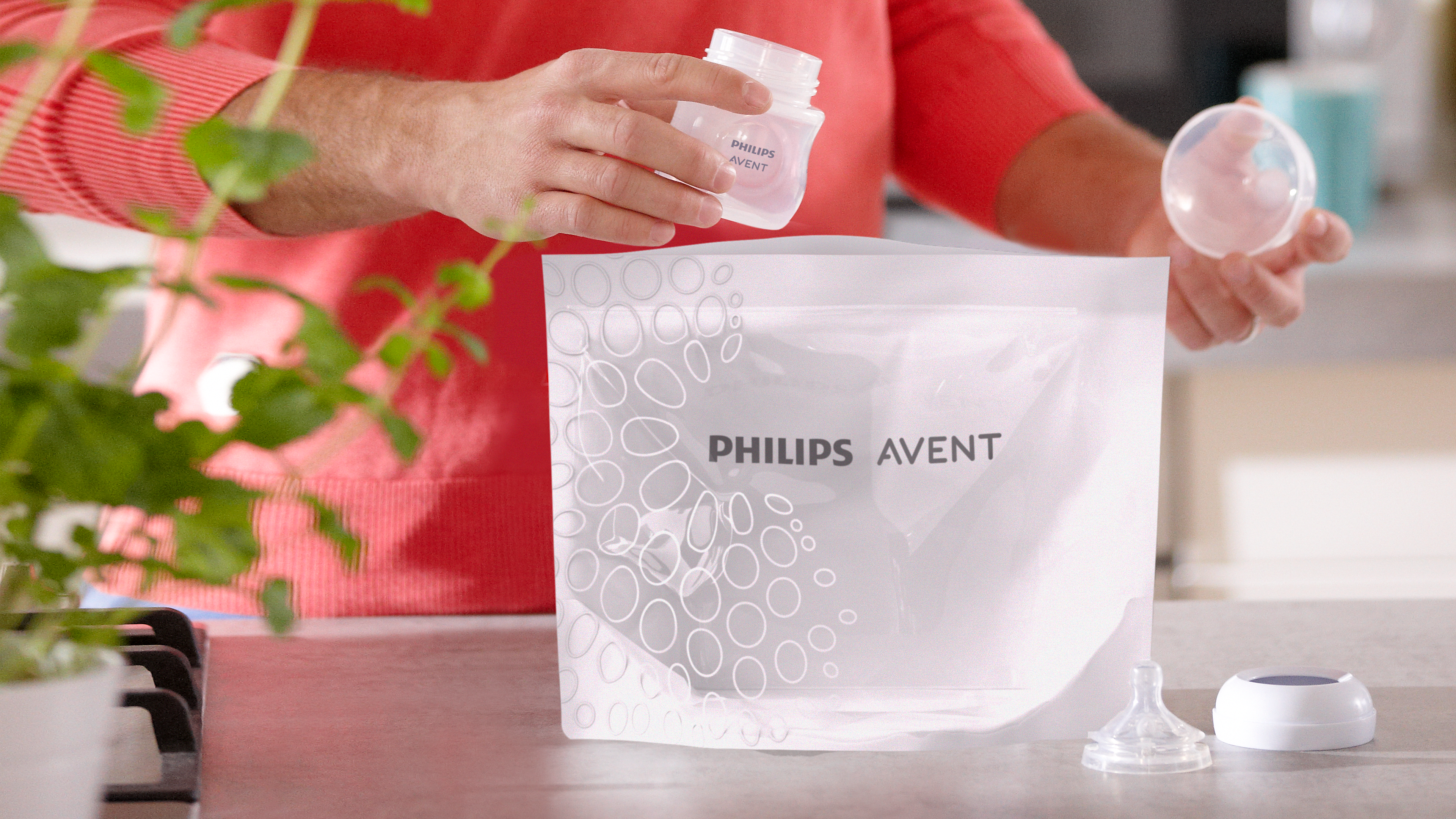 Microwave steriliser bag on the counter