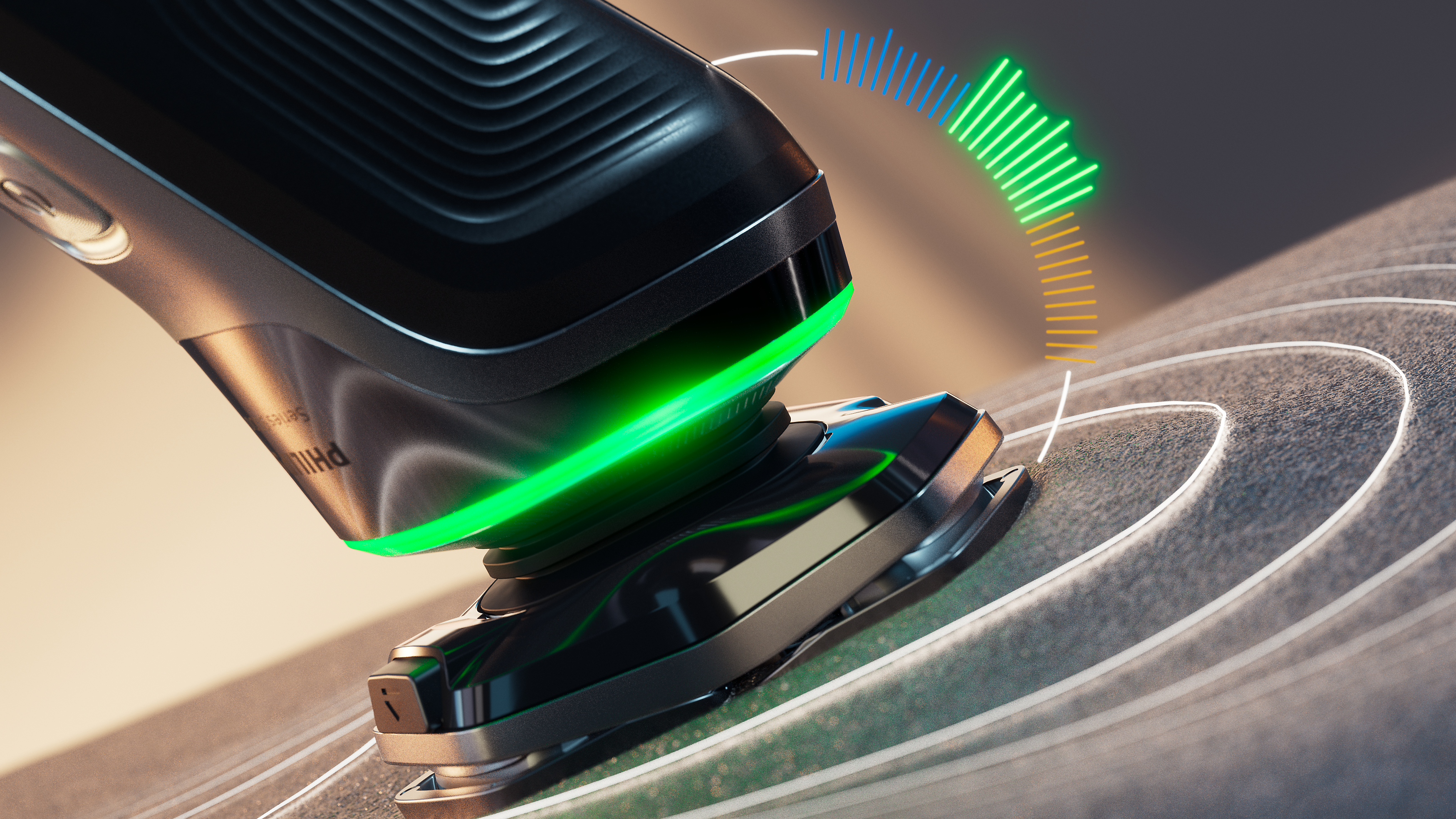 Un hombre afeitándose con una afeitadora eléctrica.