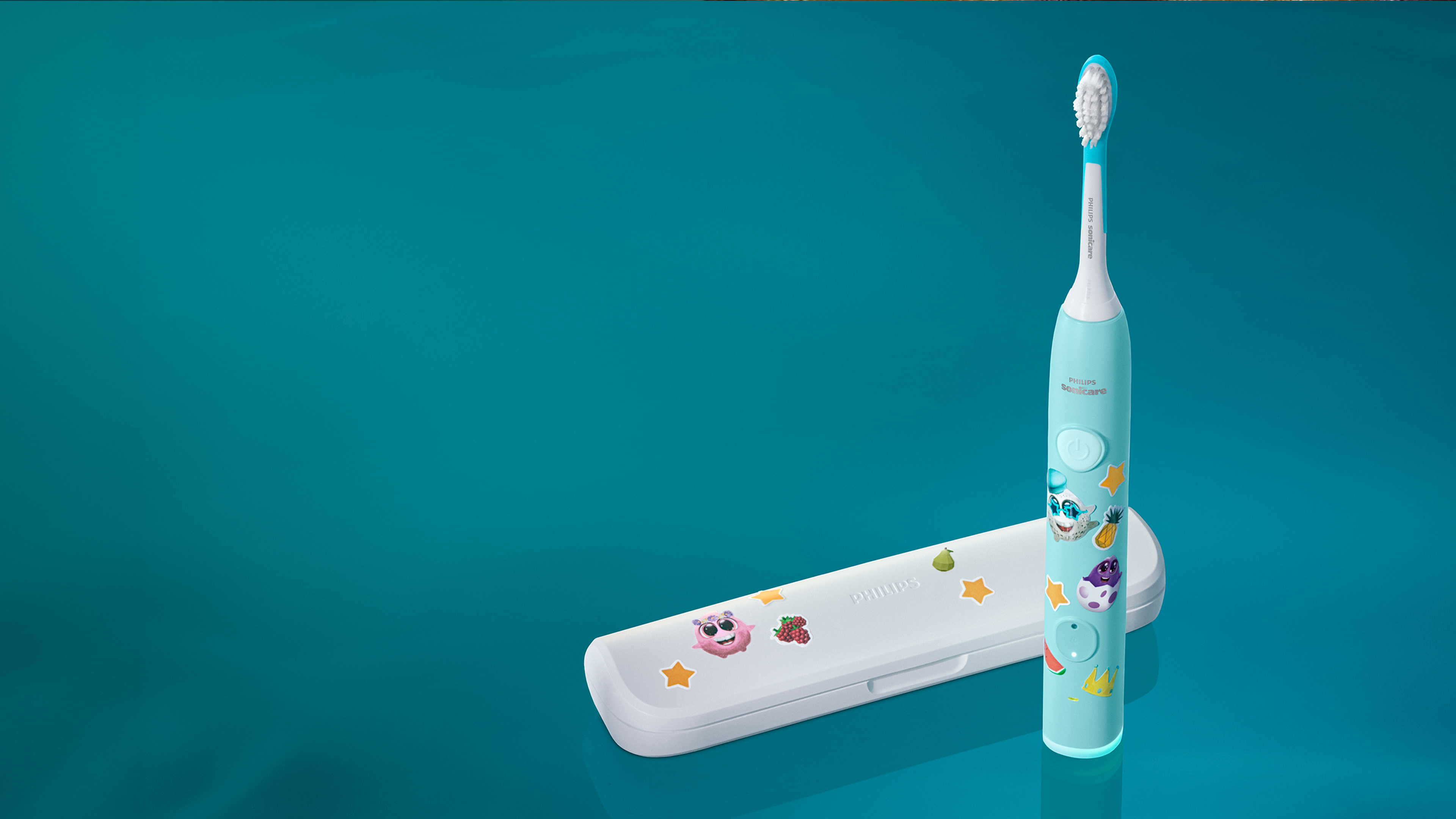 Een elektrische Sonicare For Kids-tandenborstel met etui.