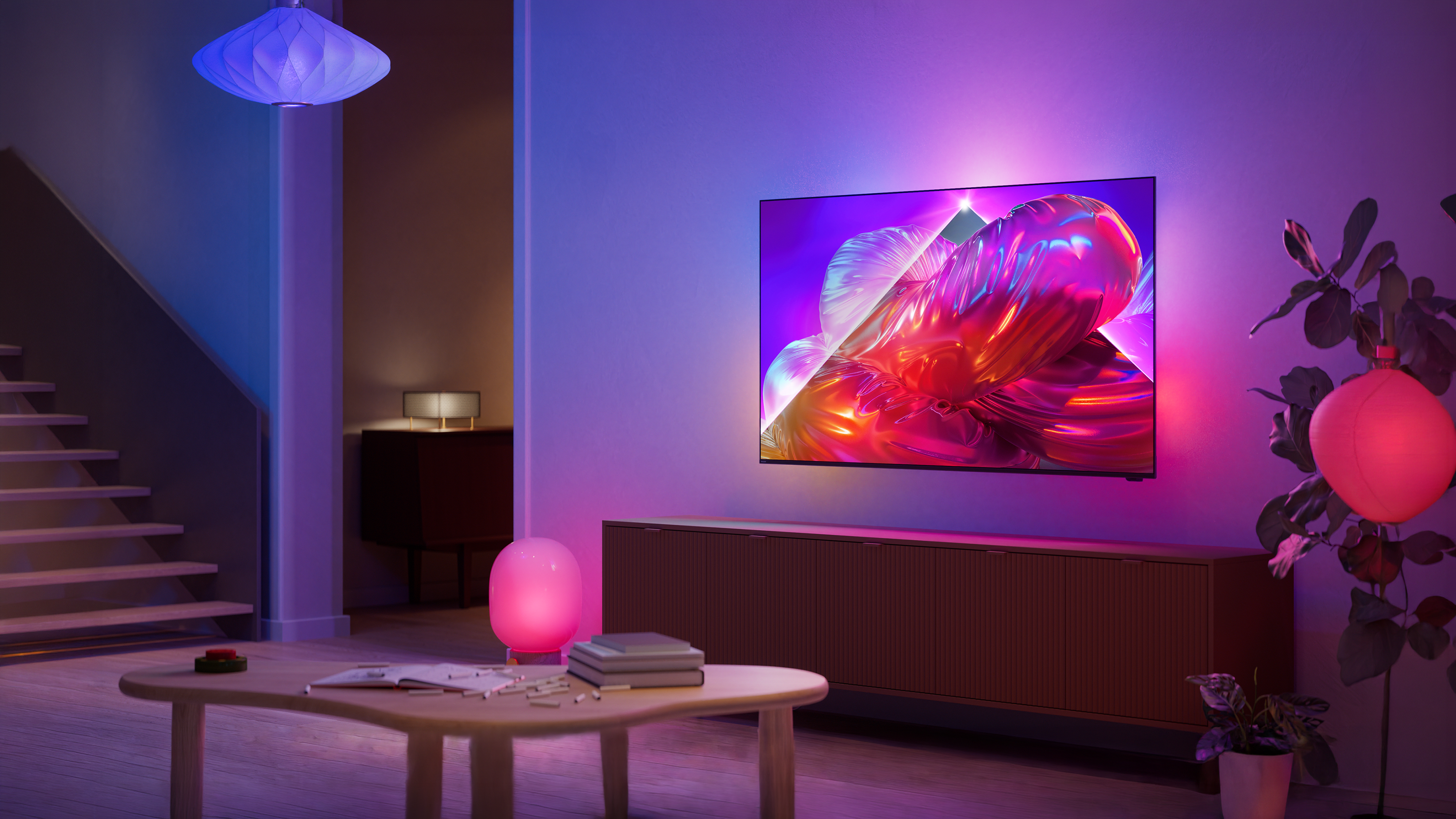 Nappali Philips Ambilight TV-vel