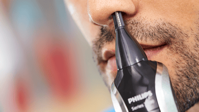 Close-up nose hair trimmer