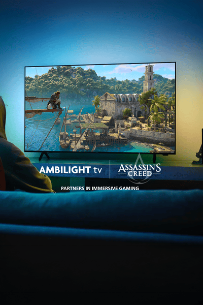 Philips Ambilight TV'nin bulunduğu bir oturma odası
