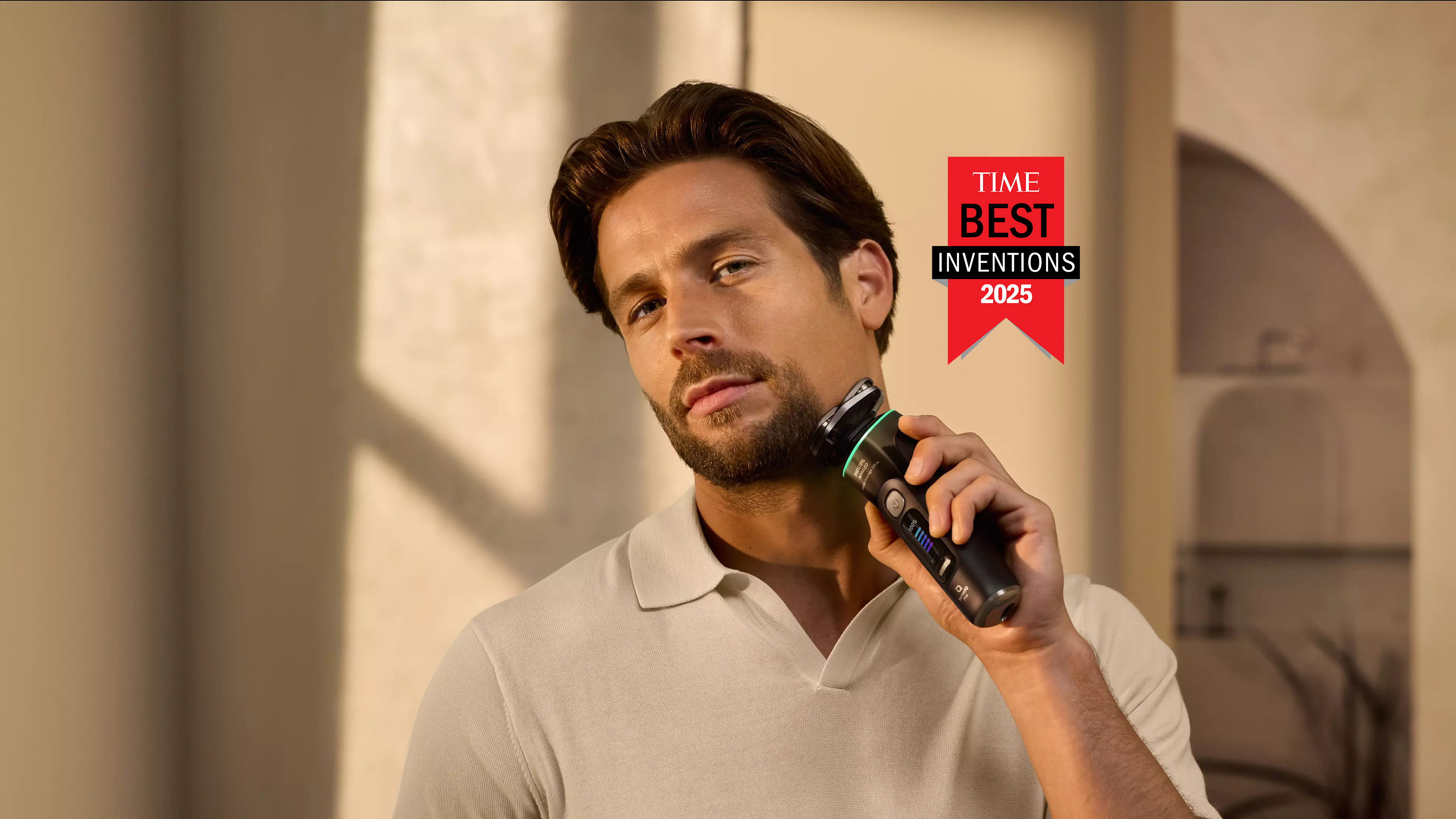 Men shaving his beard