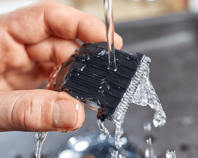 Blades being washed with water