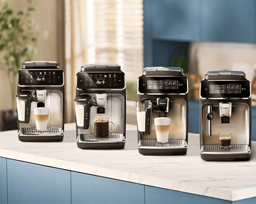 Pohľad na kávovary Philips z pohľadu na pracovnú dosku