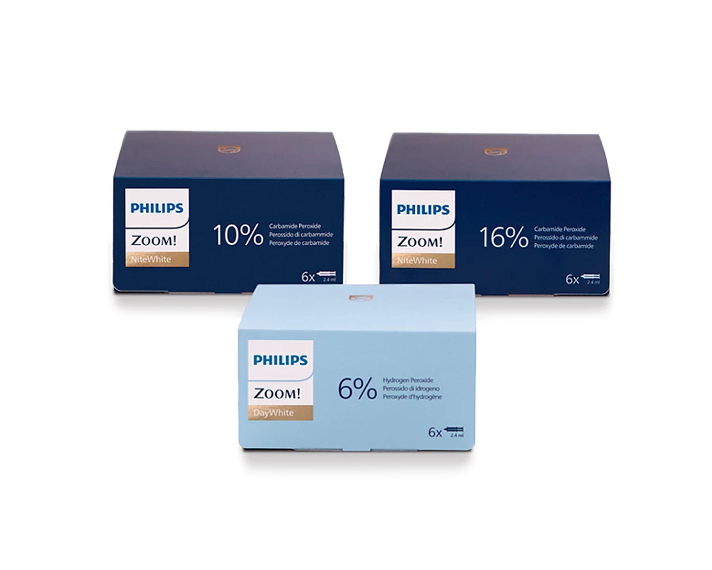 Drie Philips Zoom!-sets voor thuisgebruik naast elkaar
