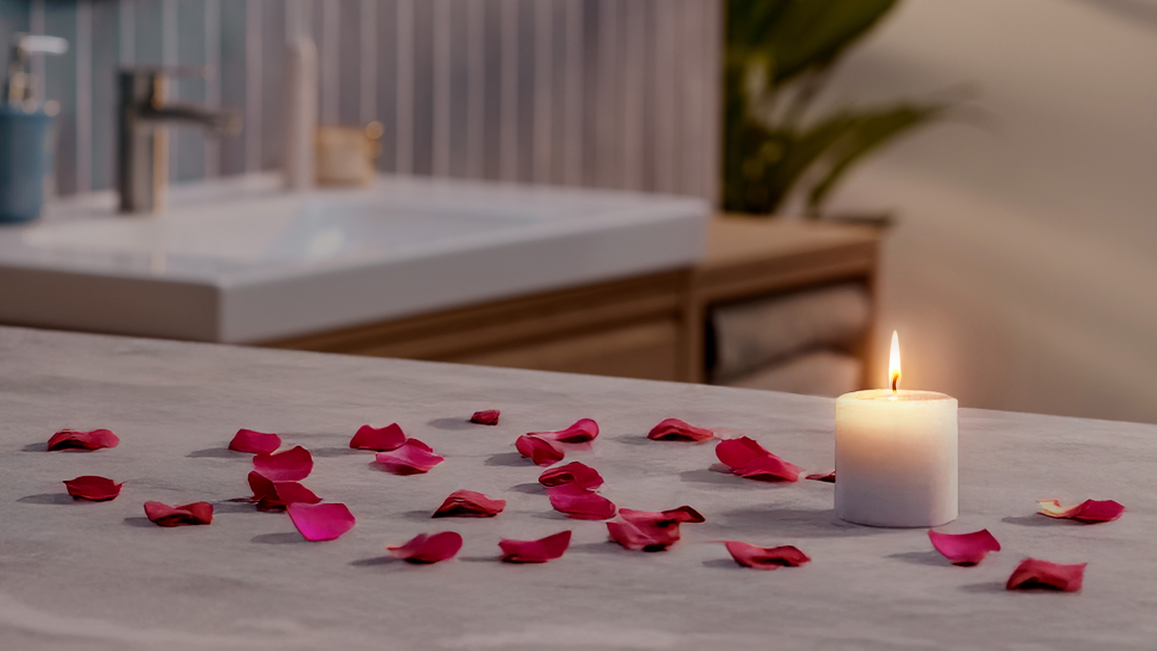 Detalii feminine delicate pentru baie cu trandafiri