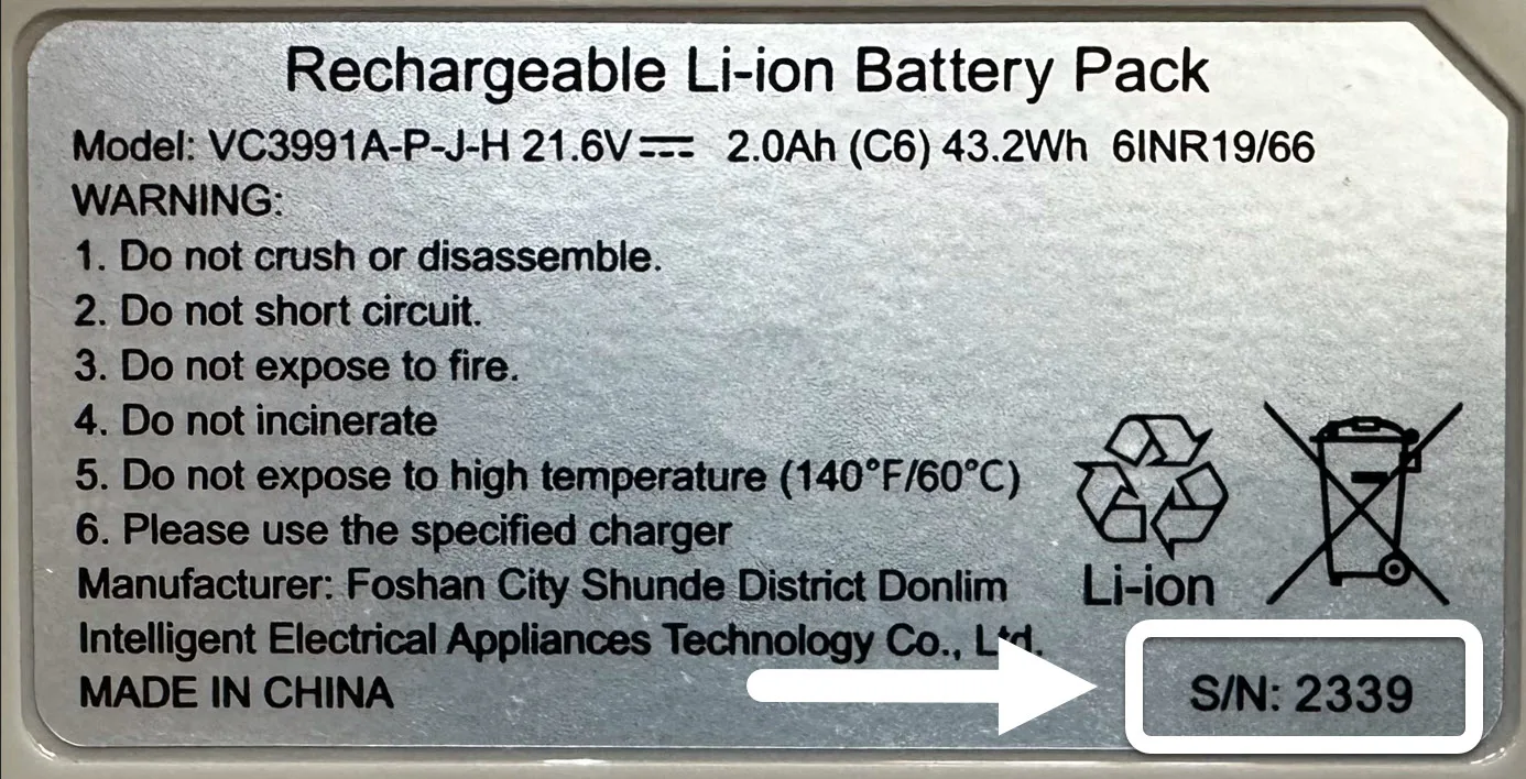 Oznaka za brezžične sesalnike