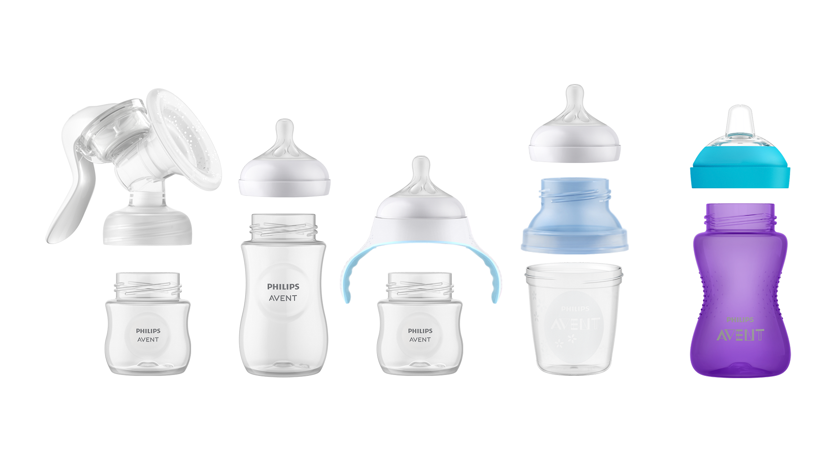 Sippy cups with breast pump, bottle and cup parts