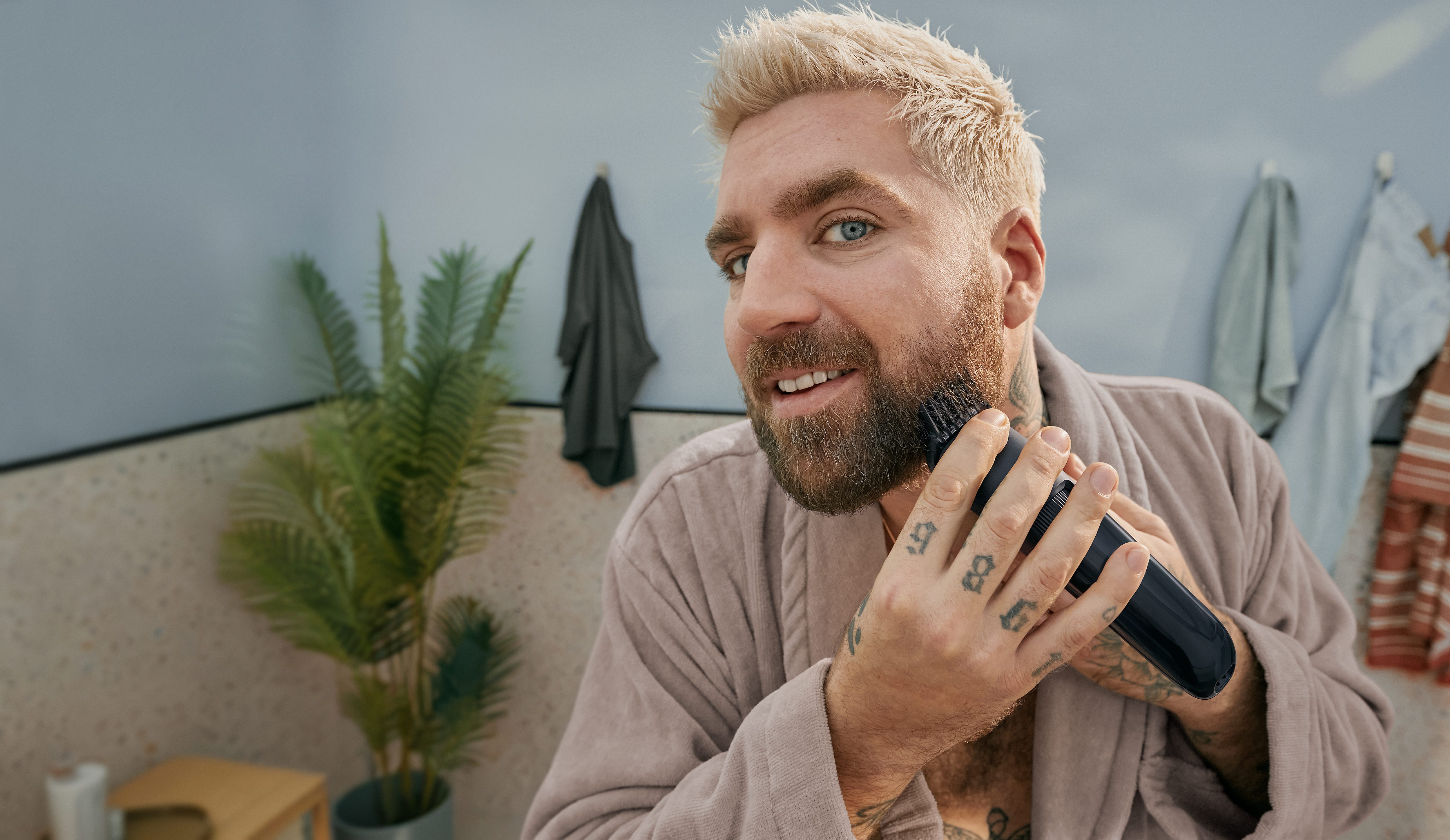 Man shaving his beard