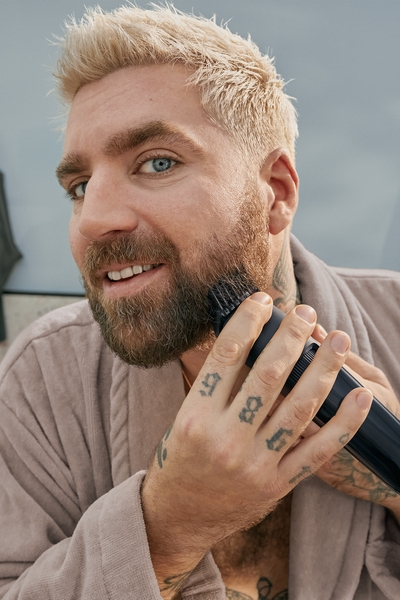 Man shaving his beard