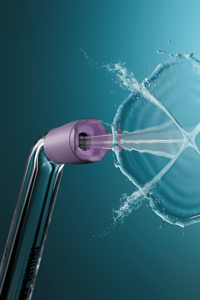 Canule Quad Stream projetant de l’eau en forme de X