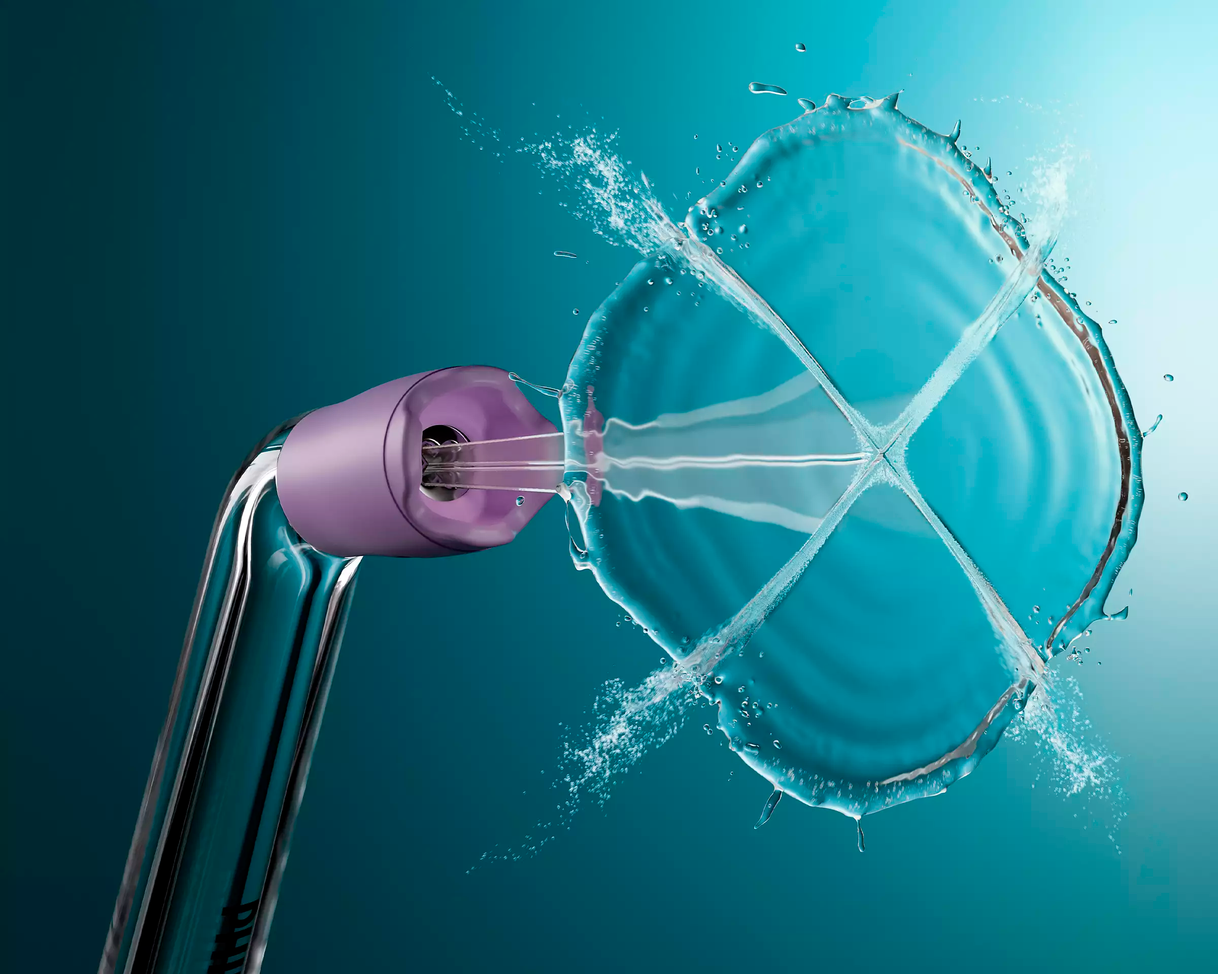 A Quad Steam nozzle spraying water in an X-shape.