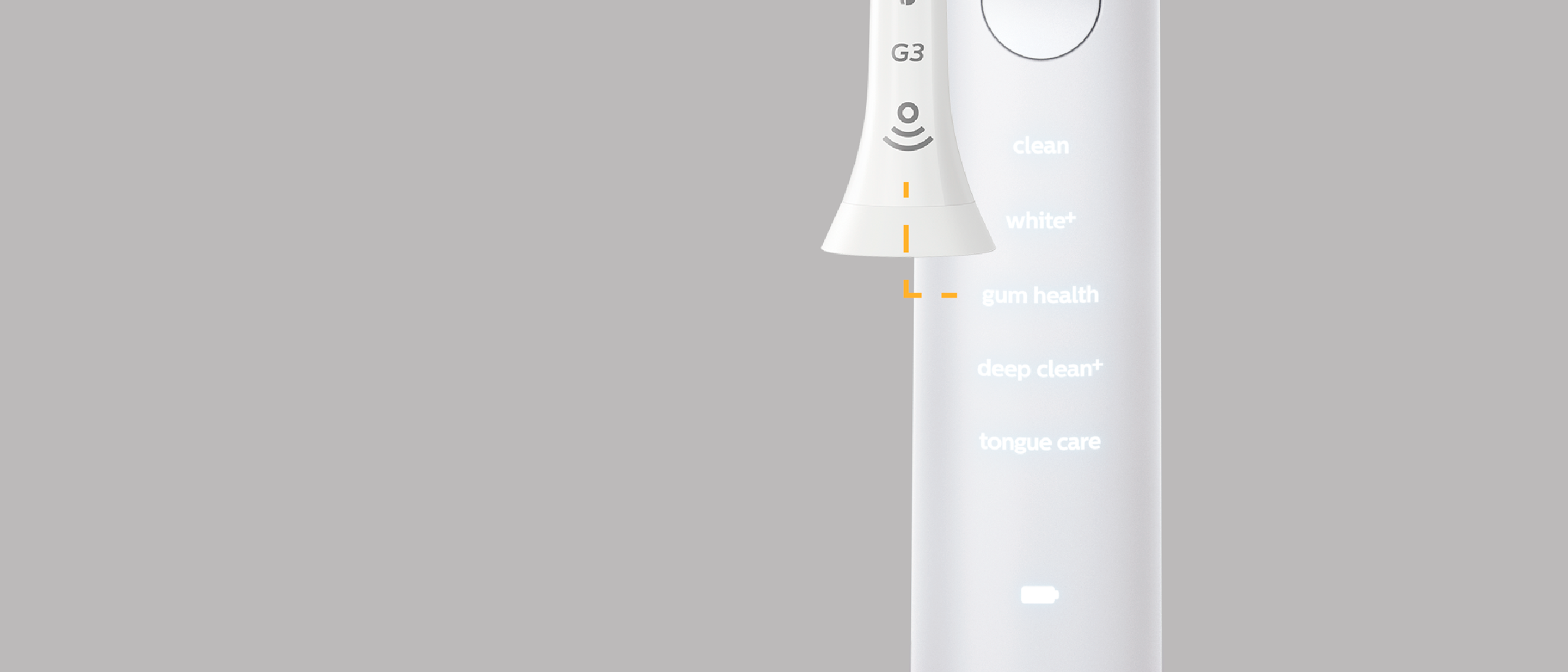 Close up of Sonicare power toothbrush handle showing different modes