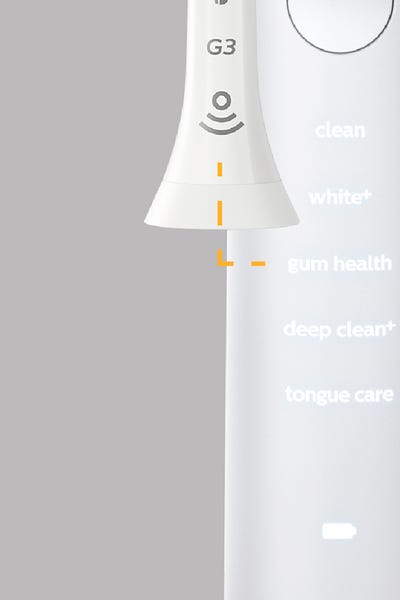 Close up of Sonicare power toothbrush handle showing different modes