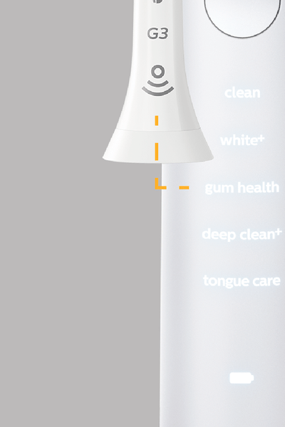 Close-up van een Sonicare elektrische tandenborstel met verschillende poetsstanden