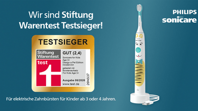 Philips Sonicare for Kids elektrische Zahnbürste mit Stiftung Warentest Testsieger Auszeichnung.
