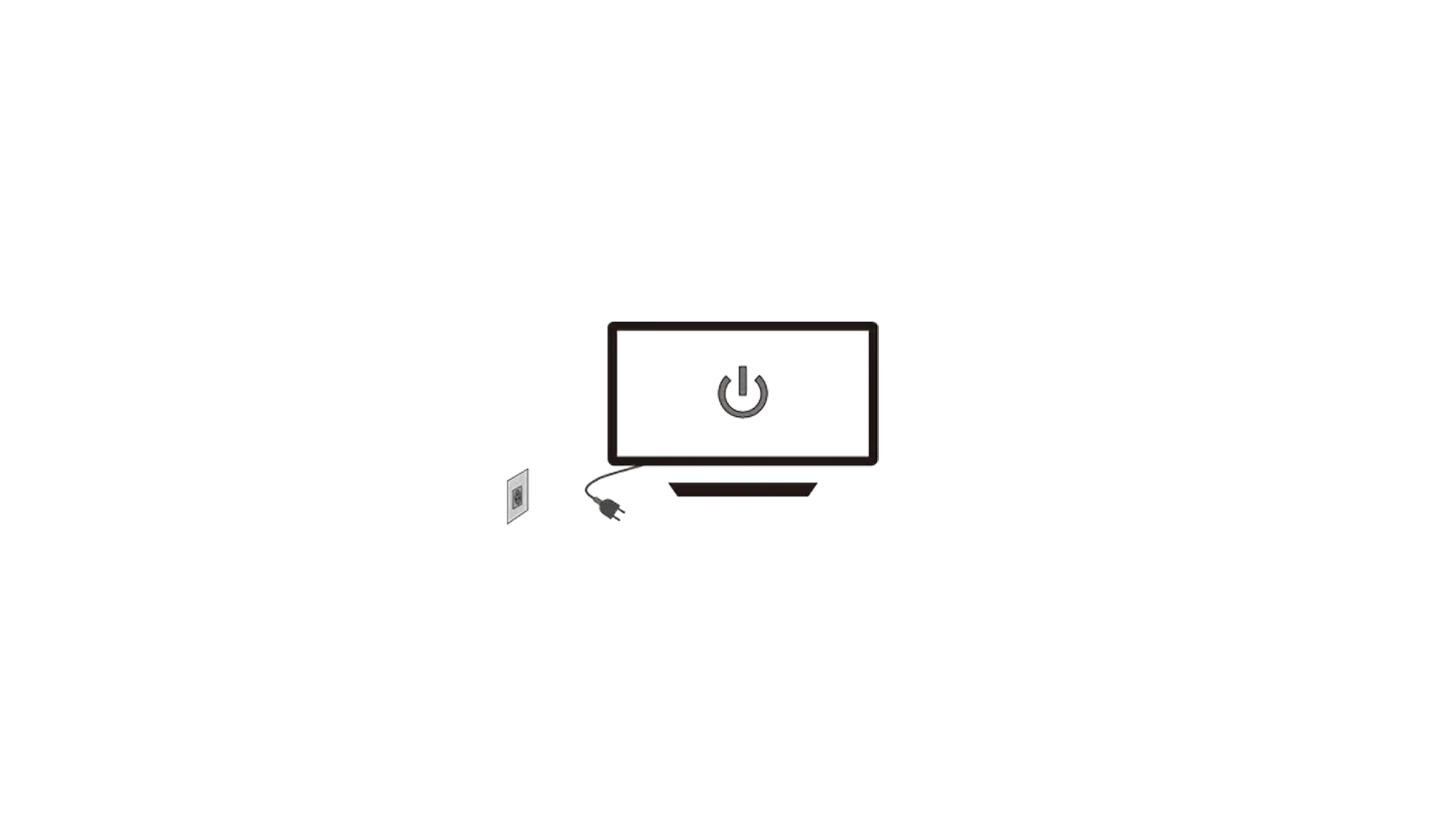 Illustration d’un écran d’ordinateur relié à une prise électrique, avec un symbole d’alimentation affiché à l’écran.