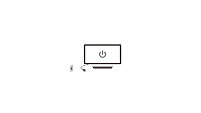 Illustration d’un écran d’ordinateur relié à une prise électrique, avec un symbole d’alimentation affiché à l’écran.