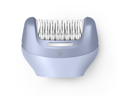 Close-up of Philips epilator head removing hair from skin
