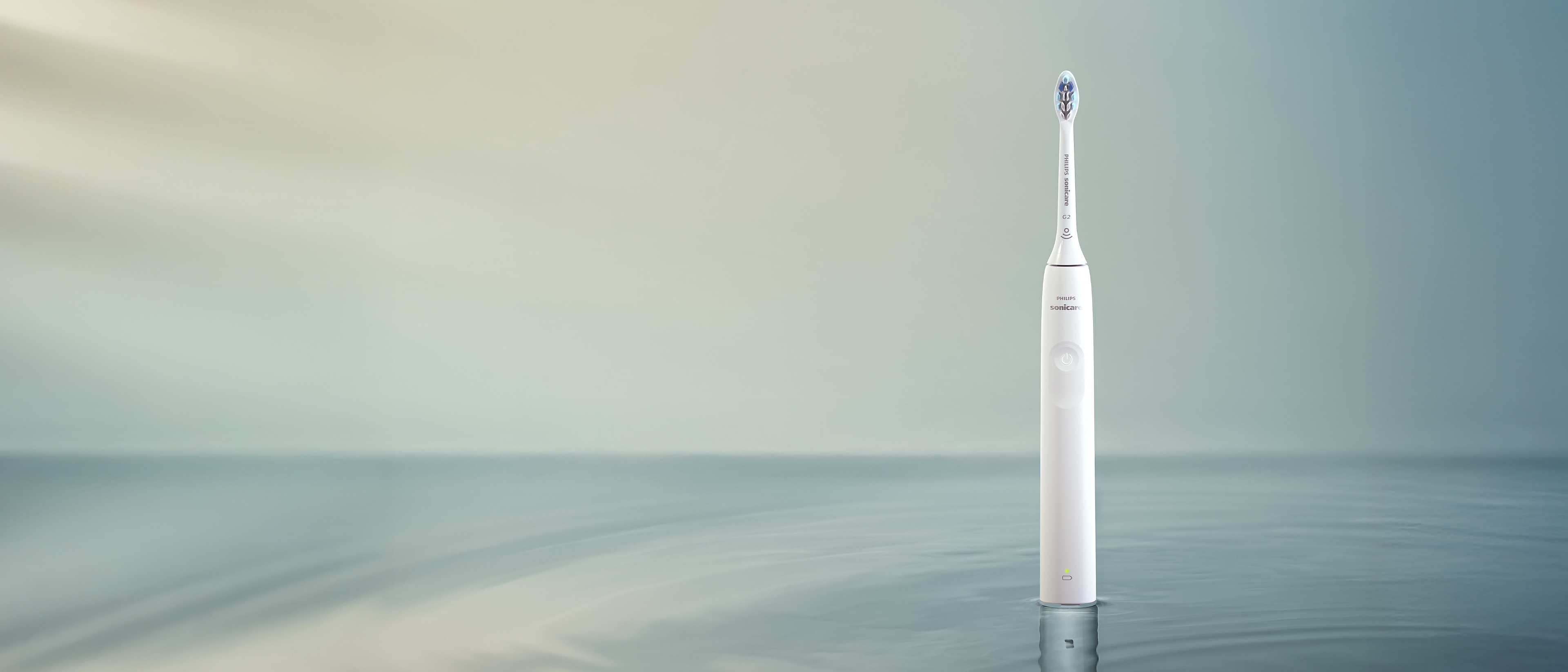 Philips Sonicare 2300 power toothbrush standing on a countertop