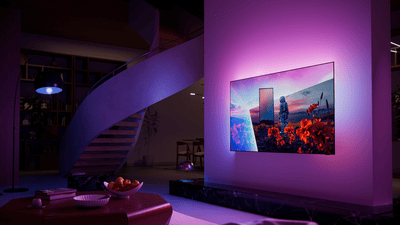 Philips Ambilight TV in a dark room - from an angle