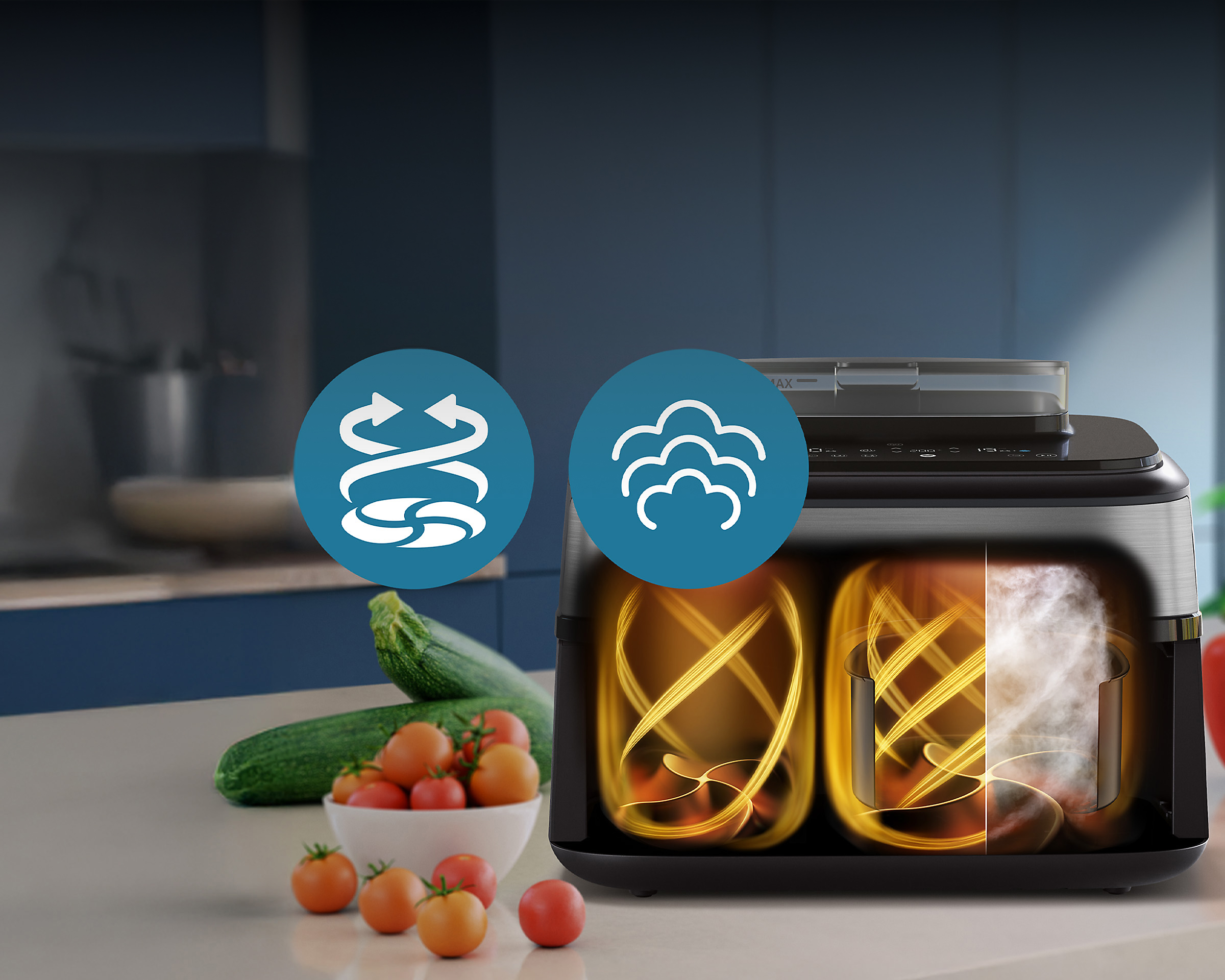 Kraukšķīgi apcepta zivs vai gaļa ar maigiem tvaicētiem dārzeņiem