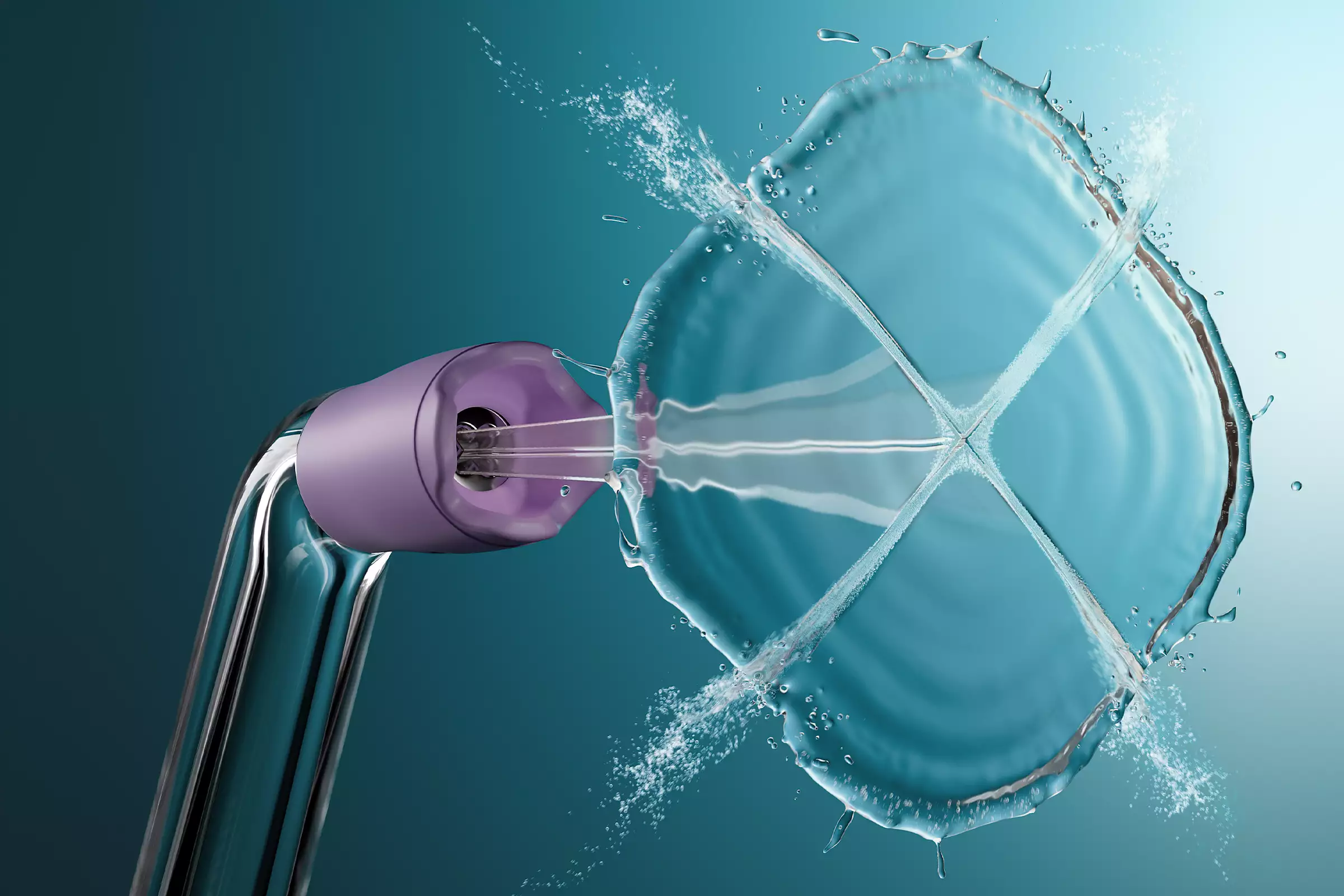 A Quad Stream nozzle spraying water in an X-shape.