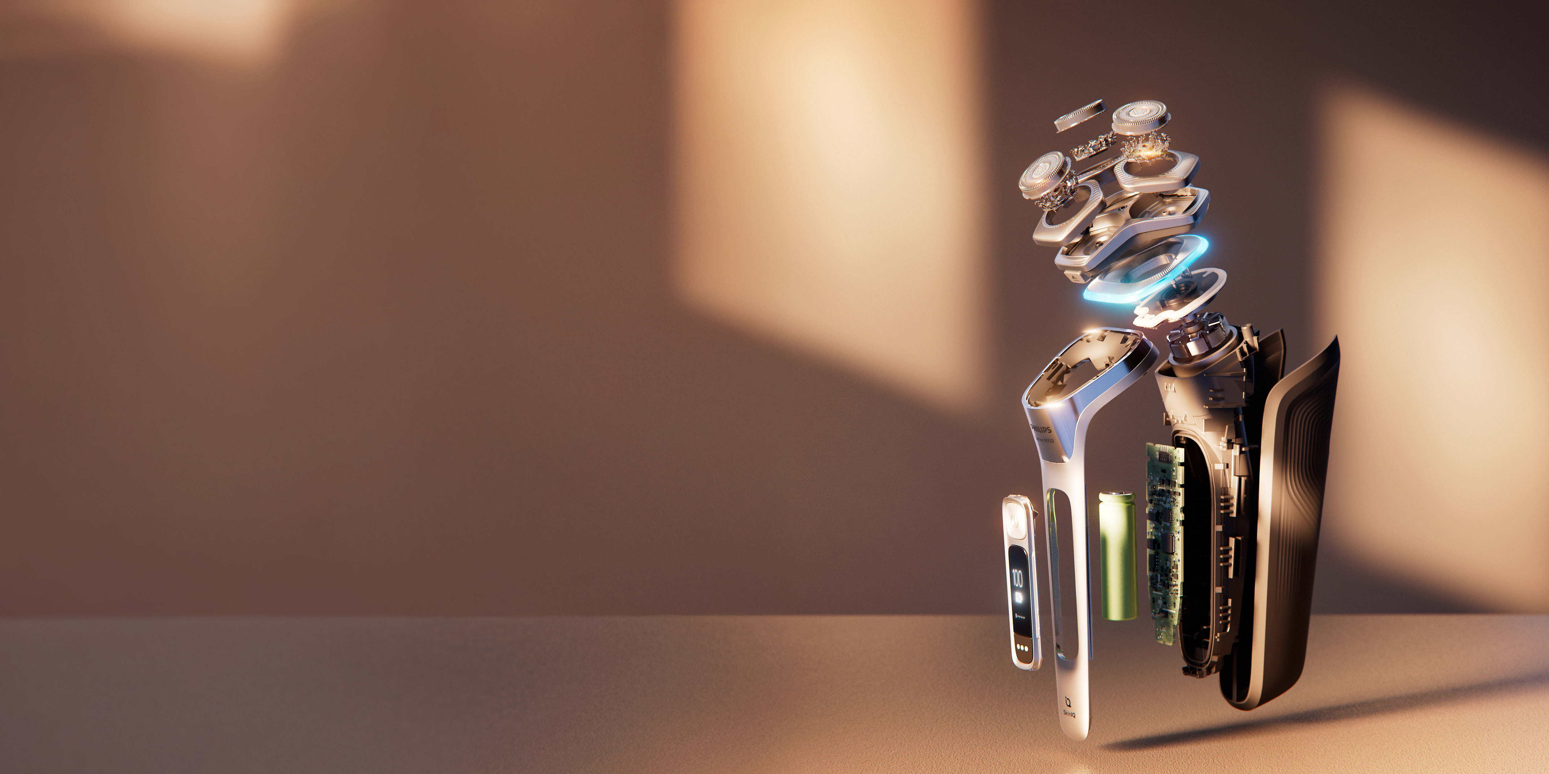 Vista desglosada de una afeitadora.