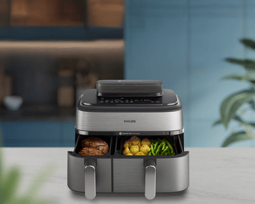 Philips Airfryer ar diviem groziem un tvaicēšanas funkciju